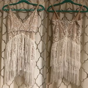 Misguided Cream Embroidered White Tasseled Dress